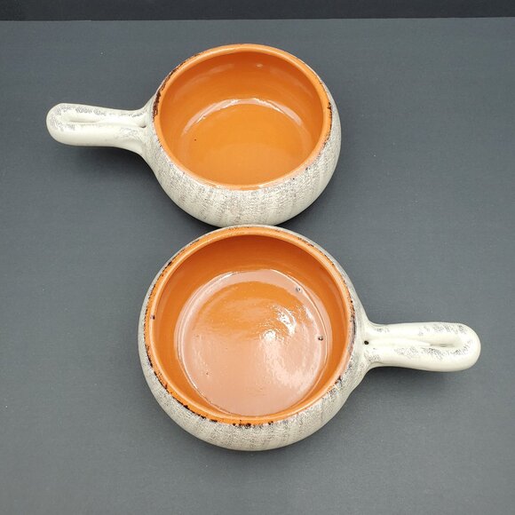De Silva Terracotta Handled Soup Bowls Grayish White Chowder Chili Crocks - Picture 3 of 5